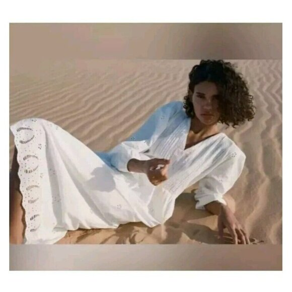 Zara The Mariah Dress Sz M White Eyelet Embroidered Fairy Peasant 5598 050 - Picture 5 of 10